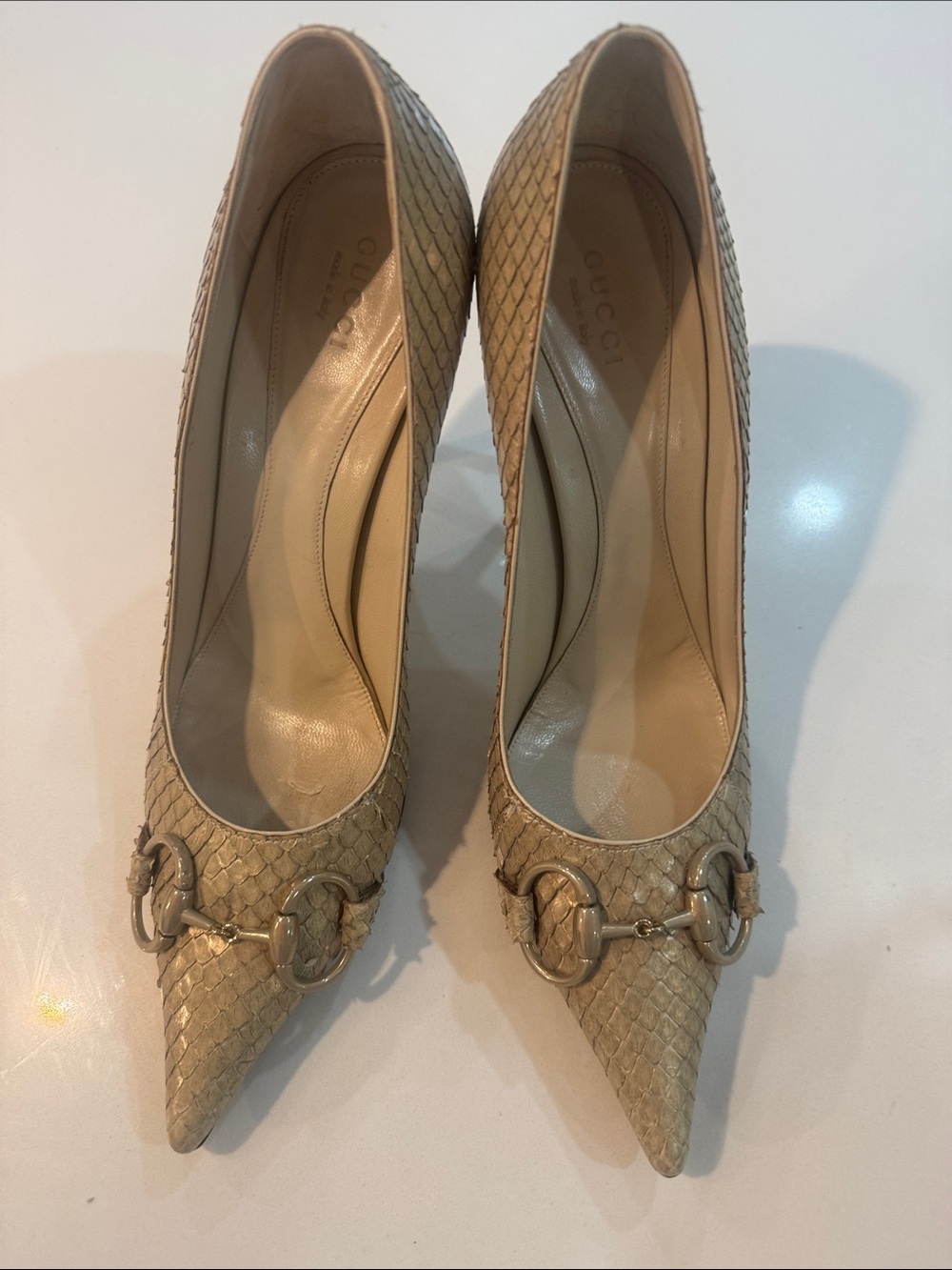 GUCCI 2004 “Tom Ford” Women's Pointed Toe Stiletto Pump in Light Beige -snake - Picture 14 of 17